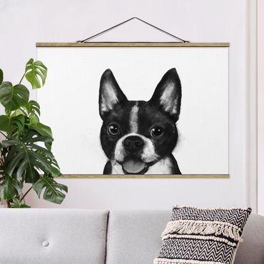 Plakat z wieszakiem - Ilustracja pies Boston czarno-biały Painting