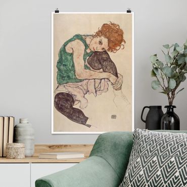 Plakat - Egon Schiele - Siedząca kobieta z podniesionym kolanem