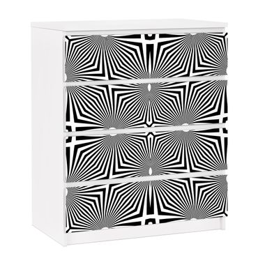 Okleina meblowa IKEA - Malm komoda, 4 szuflady - Abstrakcyjny ornament czarno-biały