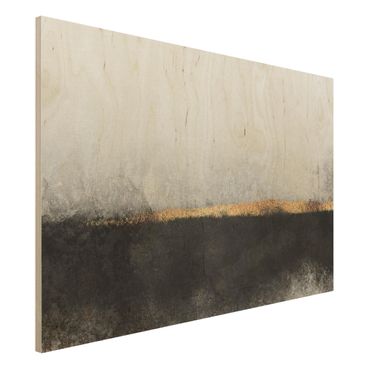 Obraz z drewna - Abstrakcja Złoty horyzont czarno-biały