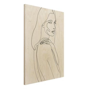 Obraz z drewna - Line Art Woman Shoulder czarno-biały