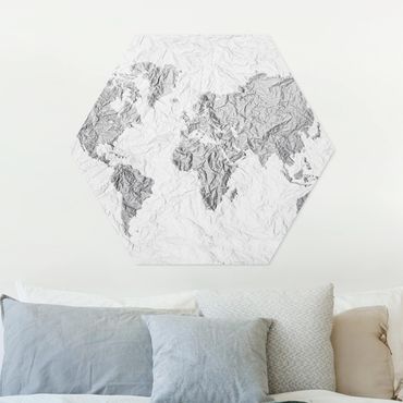 Obraz heksagonalny z Forex - Papierowa mapa świata biała szara