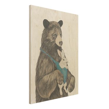 Obraz z drewna - Ilustracja Miś i króliczek - dziecko