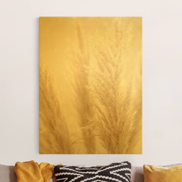 Złoty obraz na płótnie - Trawa pampasowa w świetle słonecznym