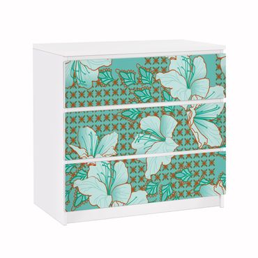 Okleina meblowa IKEA - Malm komoda, 3 szuflady - Orientalny wzór kwiatowy