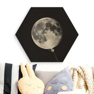 Obraz heksagonalny z drewna - Balon z księżycem