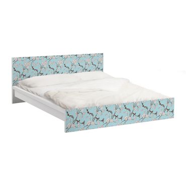 Okleina meblowa IKEA - Malm łóżko 180x200cm - Jasnoniebieski wzór kwiatowy
