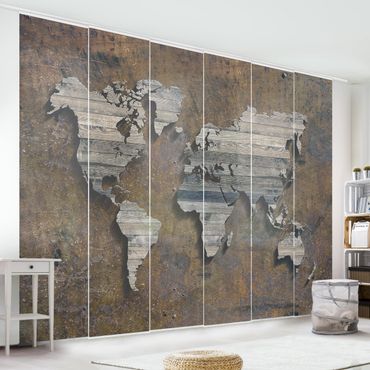 Zasłony panelowe zestaw - Mapa świata z rdzą drewna