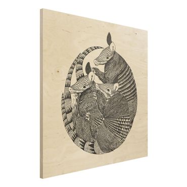 Obraz z drewna - Ilustracja Armadillos czarno-biały Pattern