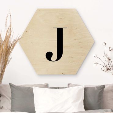 Obraz heksagonalny z drewna - Biała litera Szeryf J