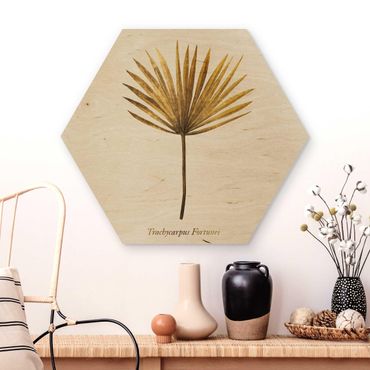 Obraz heksagonalny z drewna - Złoto - liść palmy