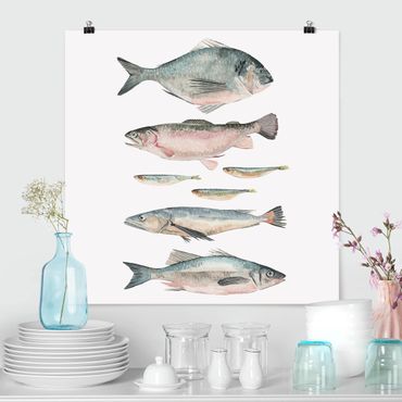 Plakat - Siedem rybek w akwareli II