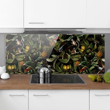 Panel szklany do kuchni - Birds With Pineapple Green