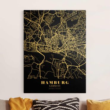 Złoty obraz na płótnie - Mapa miasta Hamburg - Klasyczna czerń