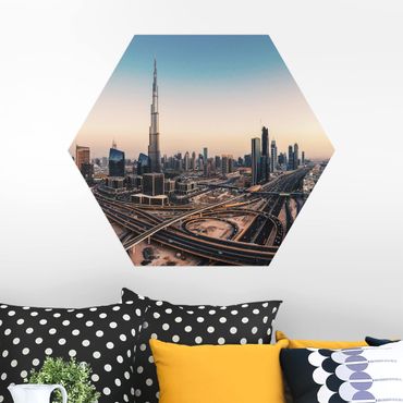 Obraz heksagonalny z Alu-Dibond - Wieczorna atmosfera w Dubaju