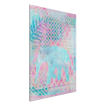 Obraz Alu-Dibond - Kolorowy kolaż - słoń w kolorze niebieskim i różowym