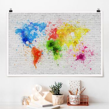Plakat - Mapa świata z białą cegłą