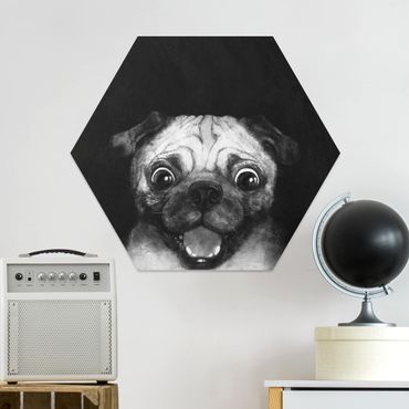 Obraz heksagonalny z Forex - Ilustracja pies Pug malarstwo na czarno-biały