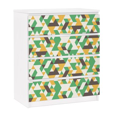 Okleina meblowa IKEA - Malm komoda, 4 szuflady - Nr RY34 Zielone trójkąty