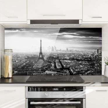 Panel szklany do kuchni - Wieża Eiffla z góry, czarno-biała