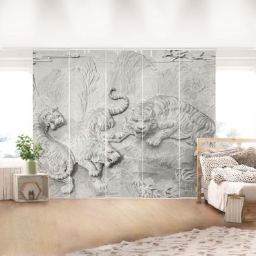 Zasłony panelowe zestaw - Tygrys w stylu chinoiserie w kamieniu