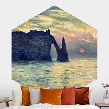Sześciokątna tapeta samoprzylepna - Claude Monet - Zachód słońca w skałach