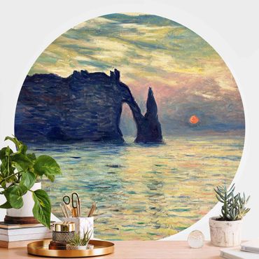 Okrągła tapeta samoprzylepna - Claude Monet - Zachód słońca w skałach
