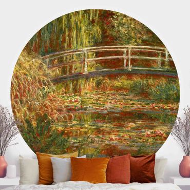 Okrągła tapeta samoprzylepna - Claude Monet - Staw z liliami wodnymi i japoński mostek (Harmonia w różu)