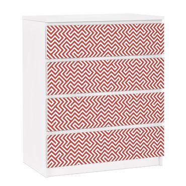 Okleina meblowa IKEA - Malm komoda, 4 szuflady - Czerwony geometryczny wzór w paski