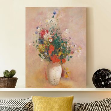 Obraz na płótnie - Odilon Redon - Wazon z kwiatami (tło różane)