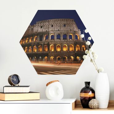 Obraz heksagonalny z Alu-Dibond - Colosseum w Rzymie nocą