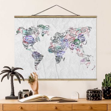 Plakat z wieszakiem - Mapa świata z pieczątką paszportową