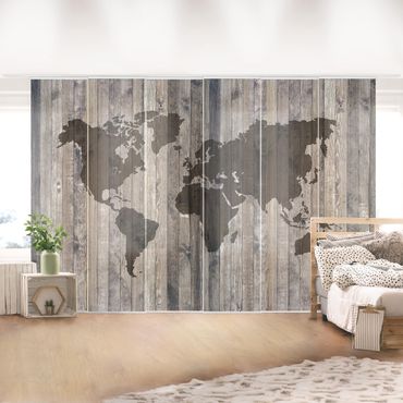 Zasłony panelowe zestaw - Mapa świata z drewna