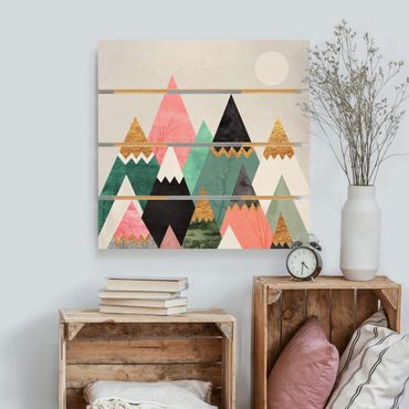 Obraz z drewna - Góry trójkątne ze złotymi iglicami