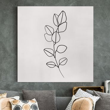 Obraz na płótnie - Line Art Gałązka liści czarno-biały