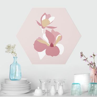 Obraz heksagonalny z Forex - Line Art Kwiaty pastelowy róż