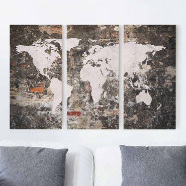 Obraz na płótnie 3-częściowy - Stara ścienna mapa świata