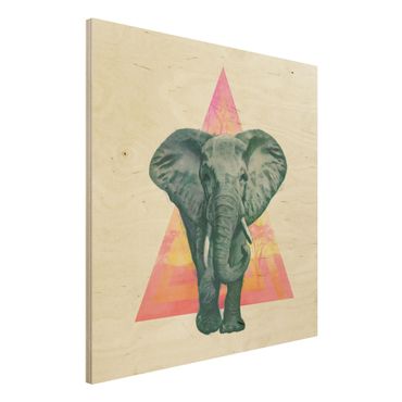 Obraz z drewna - Ilustracja przedstawiająca słonia na tle trójkątnego obrazu