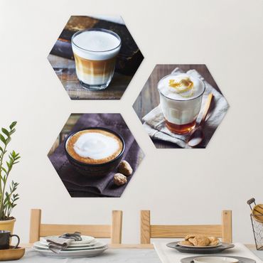 Obraz heksagonalny z Alu-Dibond 3-częściowy - Caffè Latte