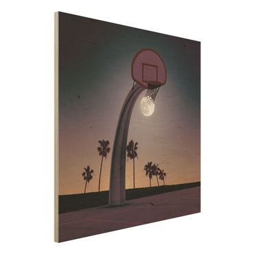 Obraz z drewna - Basketball z księżycem