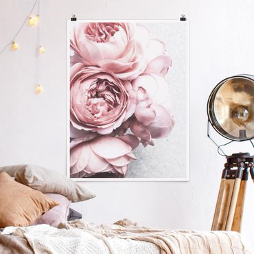 Plakat - Kwiaty różowej piwonii Shabby Pastel