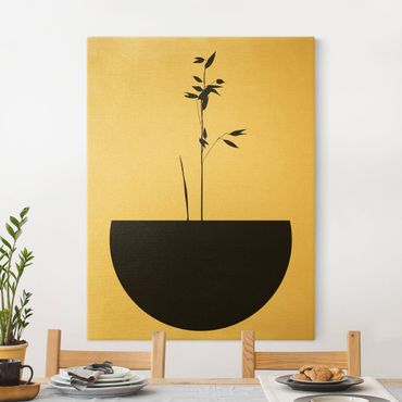 Złoty obraz na płótnie - Graficzny świat roślin - Delikatny wzrost