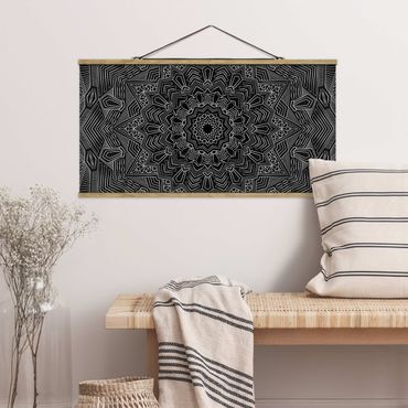 Plakat z wieszakiem - Mandala wzór w gwiazdy srebrno-czarny