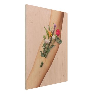 Obraz z drewna - Ręka z kwiatami