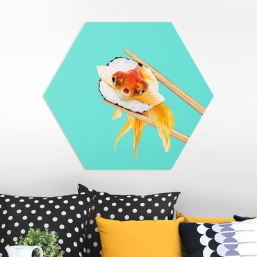 Obraz heksagonalny z Forex - Sushi z złotą rybką