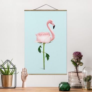 Plakat z wieszakiem - Flamingo z różą