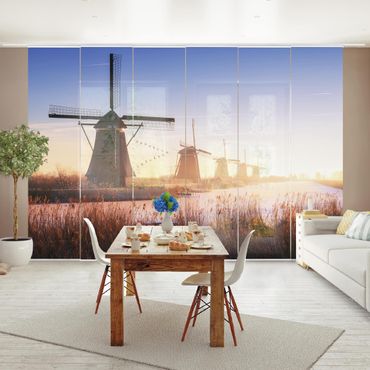 Zasłony panelowe zestaw - Wiatraki w Kinderdijk