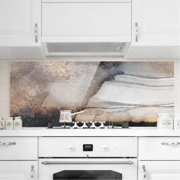 Panel szklany do kuchni - Złoty marmur malowany