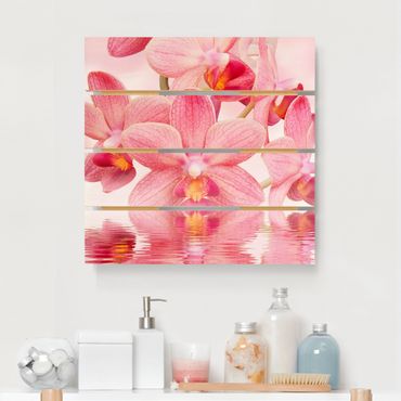 Obraz z drewna - Różowe storczyki na wodzie