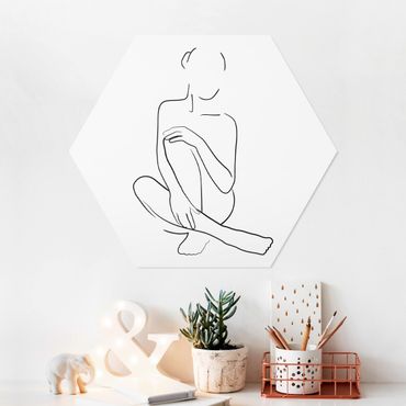 Obraz heksagonalny z Forex - Line Art Kobieta siedzi czarno-biały